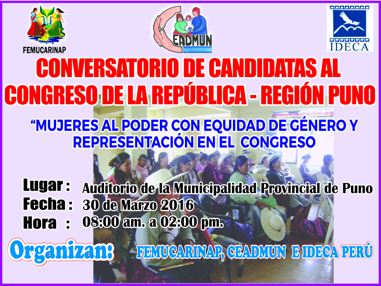 Conversatorio de candidatas: “Mujeres al Poder con Equidad de Género y  Representación en el  Congreso de la Republica”