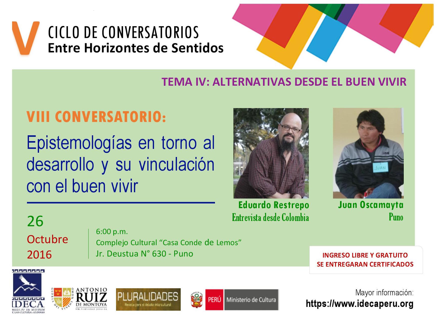 INVITACIÓN VIII CONVERSATORIO: V Ciclo de Conversatorios "Entre Horizontes de Sentido" 2016