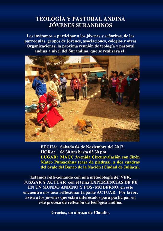 CONVOCATORIA: 3er. Encuentro Regional de Jóvenes Andinos “Experiencias de Fe en un Mundo Andino Postmoderno”