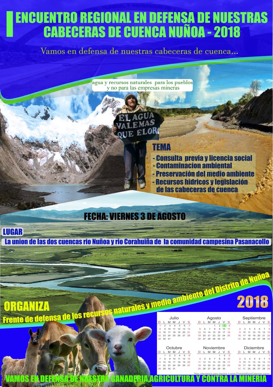 I Encuentro Regional en Defensa de Nuestras Cabeceras de Cuenca Nuñoa – 2018