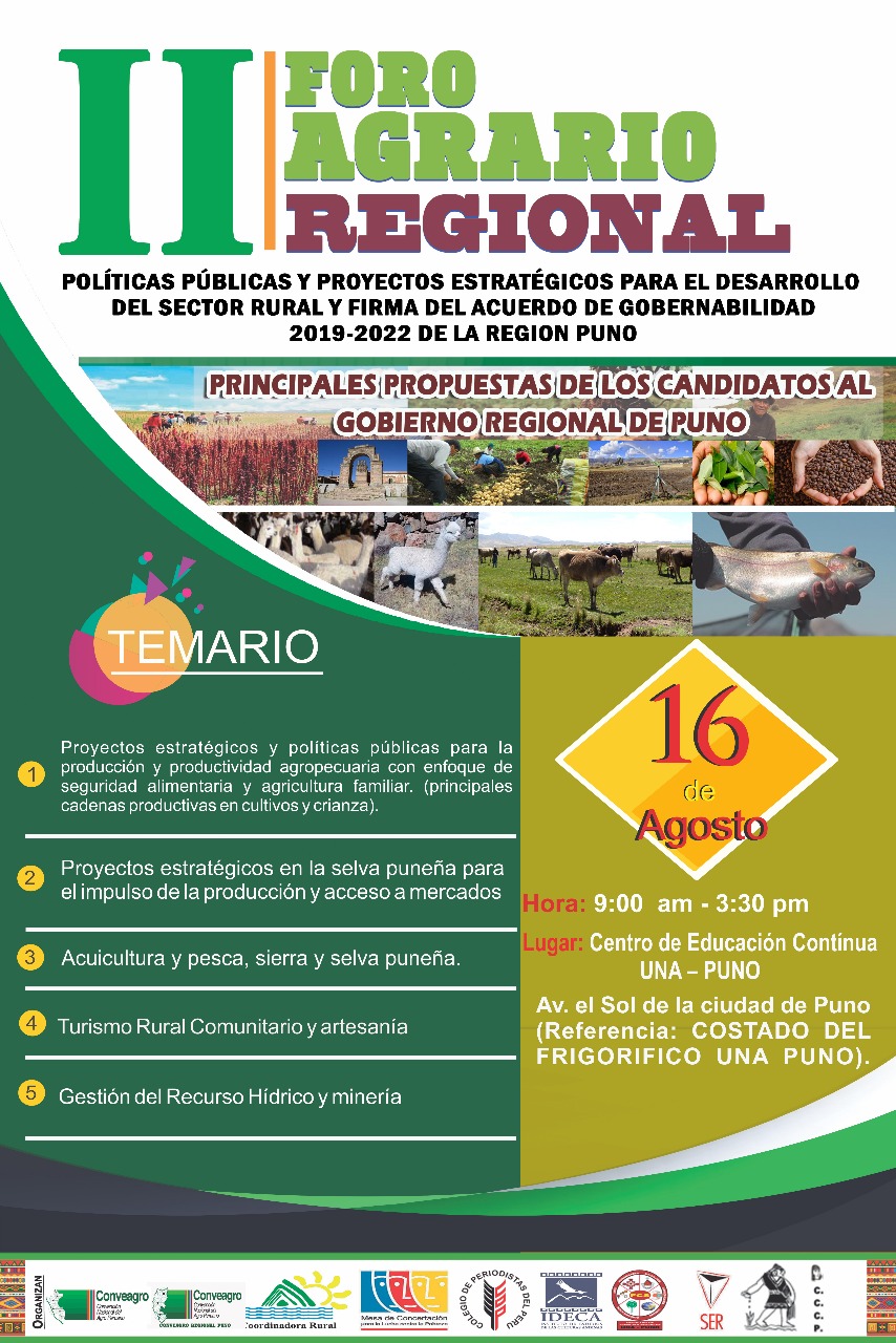 II Foro Agrario Regional "Políticas Públicas y Proyectos Estratégicos para el Desarrollo del Sector Rural y Firma del Acuerdo de Gobernabilidad 2019 al 2022 - Región Puno"