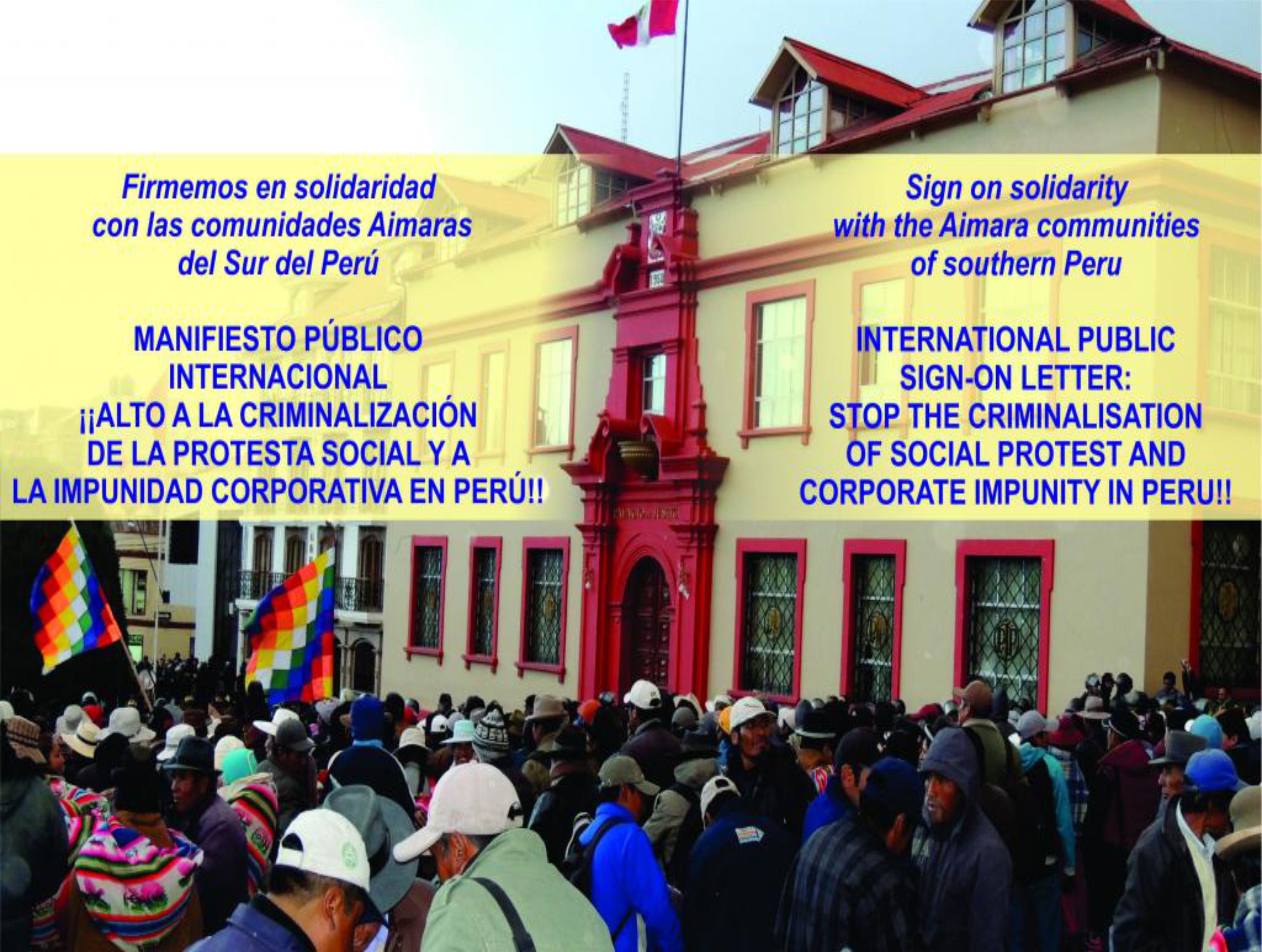 ¡ALTO A LA CRIMINALIZACIÓN DE LA PROTESTA SOCIAL Y A LA IMPUNIDAD CORPORATIVA EN PERÚ!