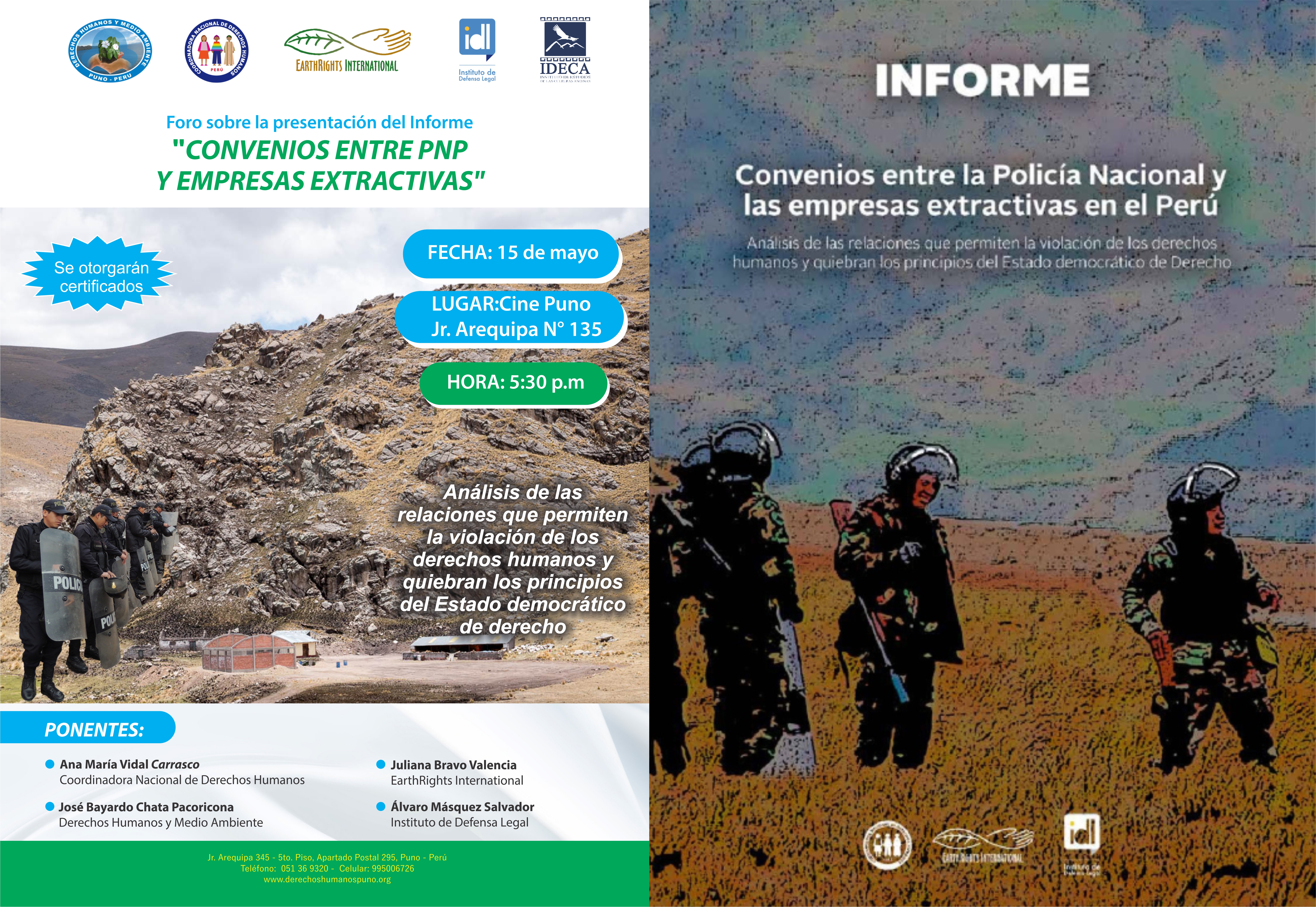 Puno: Presentaran informe sobre “Convenios entre la Policía Nacional y las empresas extractivas en el Perú”