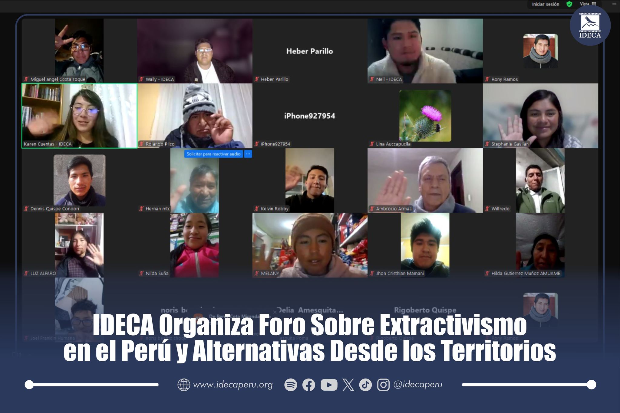 IDECA organiza foro sobre Extractivismo en el Perú y alternativas desde los territorios