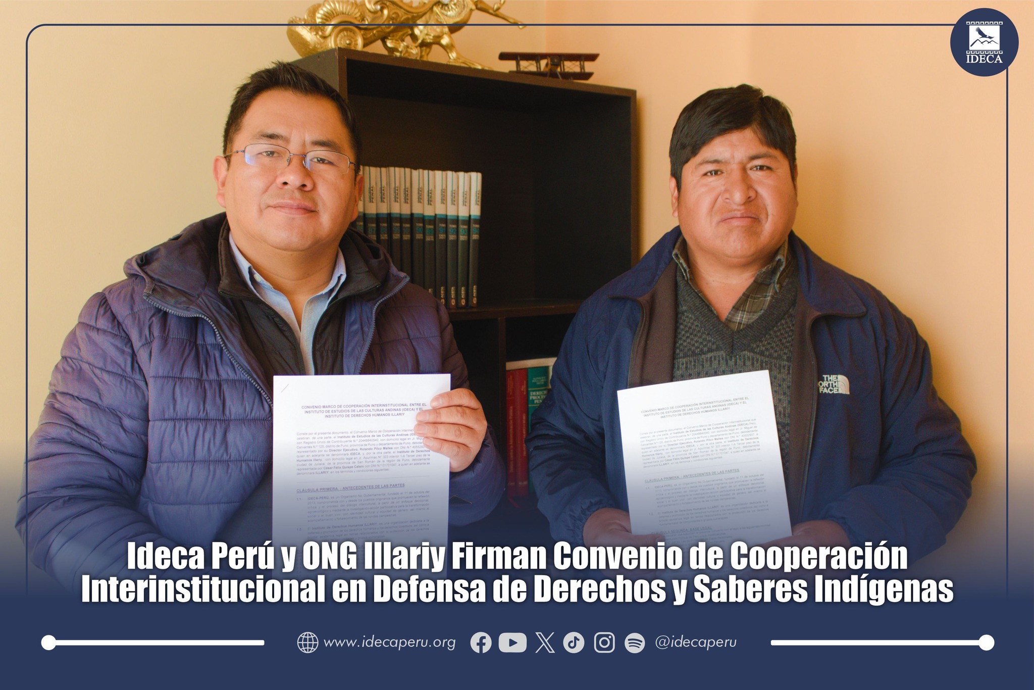 IDECA Perú e Instituto Illariy firman convenio de cooperación interinstitucional en defensa de derechos y saberes indígenas